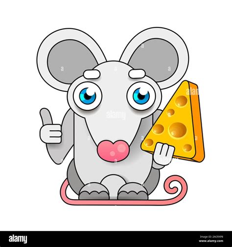 Funny And Cute Mouse Standing And Holding Cheese Vector White Mouse