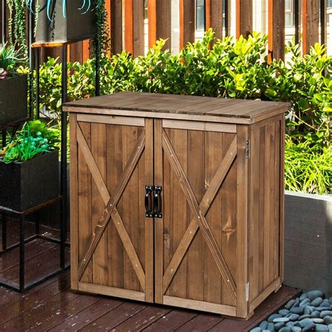 Angeles Home 25 X 2 Ft Outdoor Wooden Storage Cabinet With Double