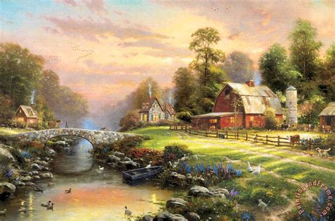 Thomas Kinkade Sunset At Riverbend Farm Painting Sunset At Riverbend