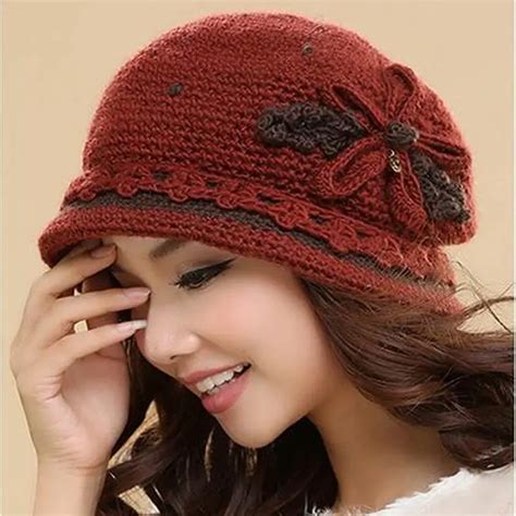 Hat Female Winter Handmade Knitted Wool Cap Double Layer Thermal Autumn