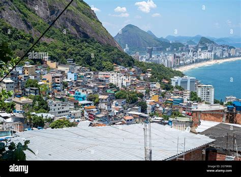 Aerial View Of Ipanema And Leblon Beach And Vidigal Favela Contrast