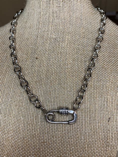 Silver Carabiner Necklace Silver Safety Pin Necklace Etsy