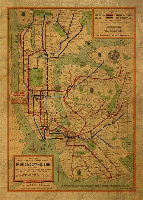 Vintage Map Of New York City Subway System 1954 Mixed Media By Design