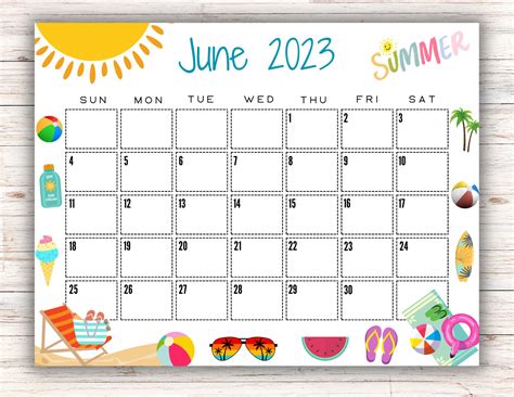 Editable Printable June Calendar 2023 Beautiful Summer June Etsy Israel