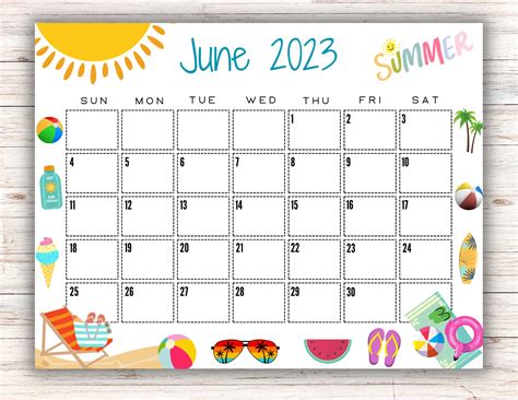 EDITABLE Printable June Calendar 2023 Beautiful Summer June Etsy Denmark