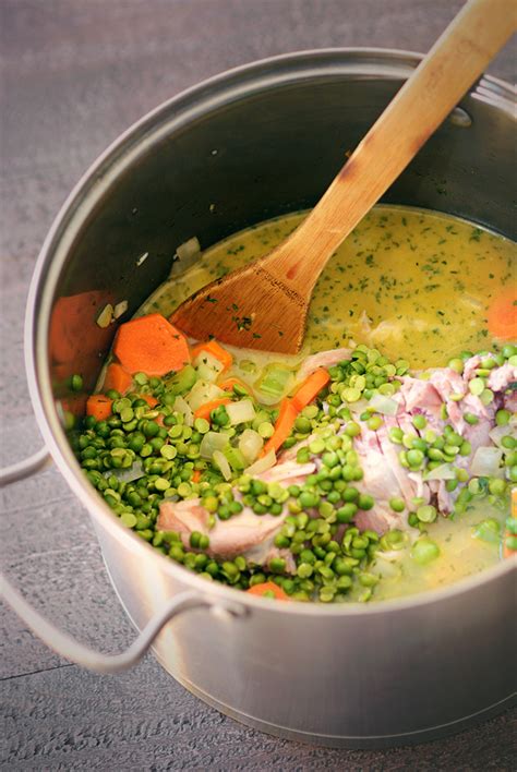 Combine the peas, hocks, carrots, celery and onions in a large soup pot or dutch oven. Hearty Split Pea and Ham Soup - Simple Seasonal