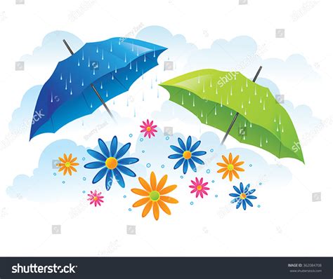 Umbrellas With Flowers And Spring Rain Stock Vector Illustration