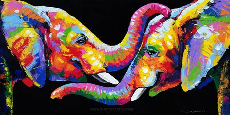 Elephant Paintings Artwork Acrylic On Canvas Artist Sumaree Nunsang