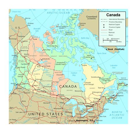 Large Political And Administrative Map Of Canada With Roads Railroads