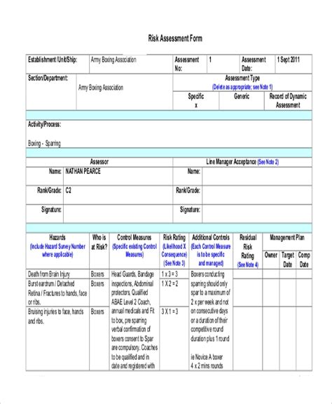 Free 19 Sample Risk Assessment Forms In Ms Word Pdf Excel