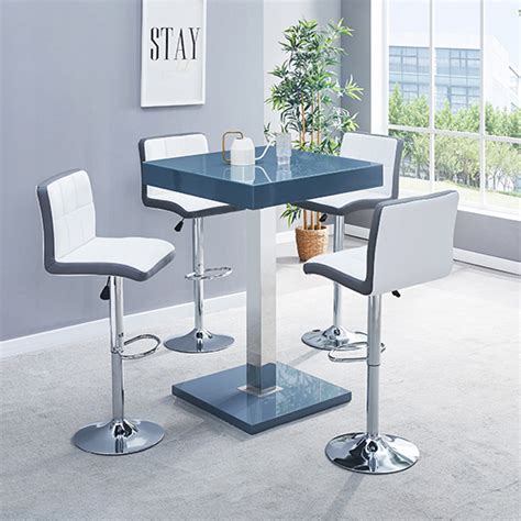 Topaz High Gloss Bar Table Square Glass Top In Grey Furniture In Fashion