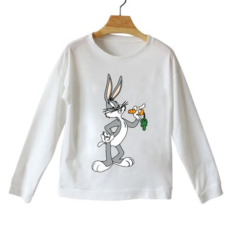 Women Hoodies Kawaii Cute Bugs Bunny Print Sweatshirts Funny Tops