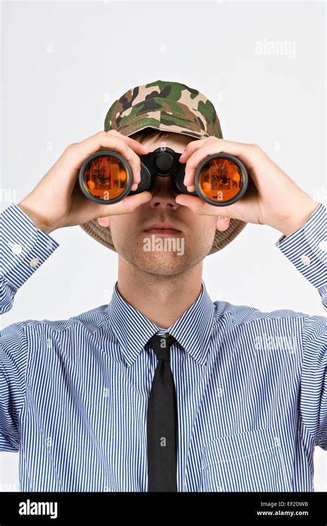 Man Looking Through Binoculars Stock Photo Alamy