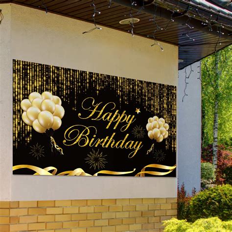 X Ft Happy Birthday Party Backdrop Banner Large Fabric Washable Glitter Sign Poster