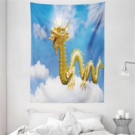 Dragon Tapestry Traditional Chinese Dragon Hovering At Cloud Sky