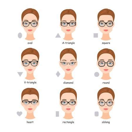 Set Of Various Types Of Spectacle Eyeglasses Faces Shapes To Glasses Frames Comparison S