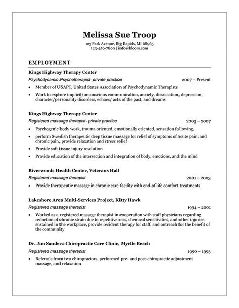 Resume For Massage Therapist With No Experience