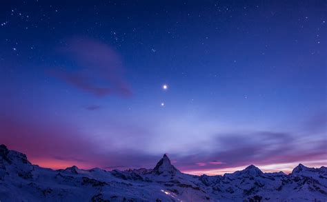 Free Wallpapers Matterhorn Mountain Snow Night Twilight Sky Star