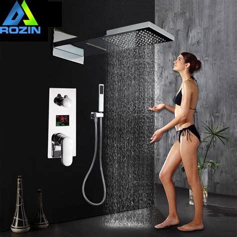 Afralia Chrome Luxury Digital Bath Shower Mixer With Rain Waterfall And Handshower In