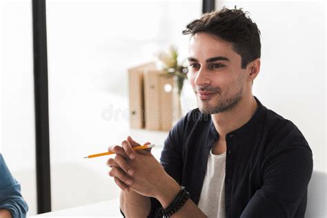 Happy Smiling Male Office Worker Stock Photo Image Of Concentrated