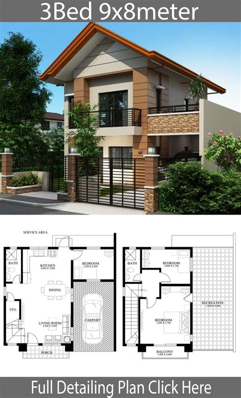 Home design plan 9x8m with 3 bedrooms - Home Design with Plansearch
