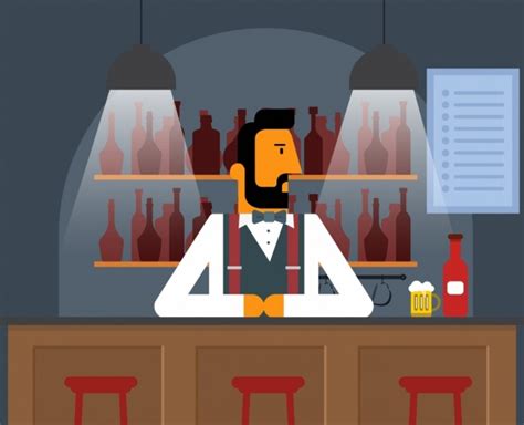 Bar Drawing Bartender Lights Icons Cartoon Design Free Vector In Adobe