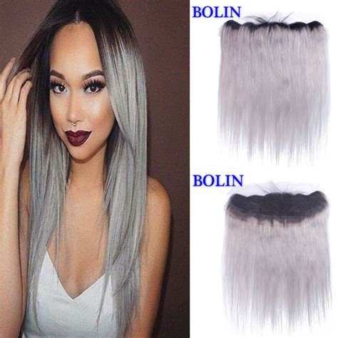 8a Brazilian Straight Virgin Hair 1b Platinum Grey Lace Frontal Closure