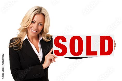 Pretty Blond Hispanic Latin Real Estate Agent Realtor With Sold Sign