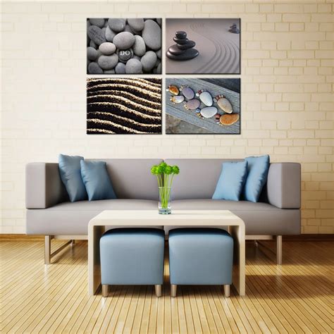 4 Piece Home Decorative Painting Seaside Sand And Stone Zen Canvas Wall