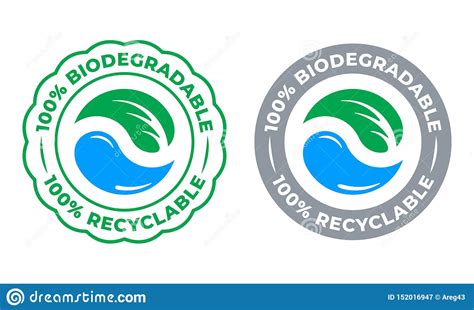 Biodegradable Recyclable 100 Percent Label Vector Icon Eco Save Bio
