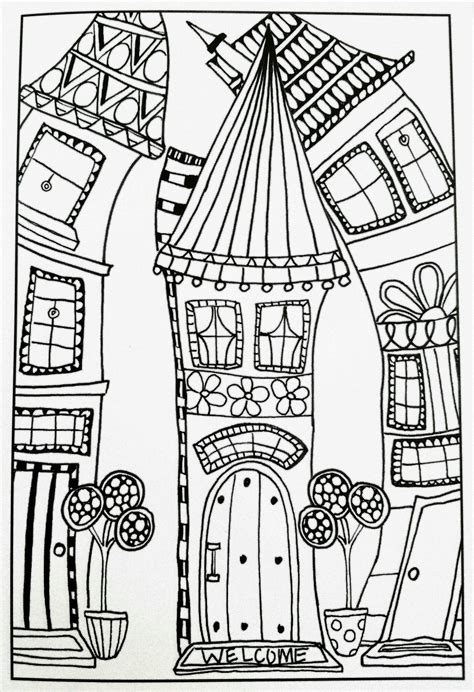Whimsical Houses Inkspirations Adult Coloring Page Coloring Books