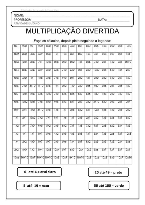 Pinte De Acordo Com A Legenda Multiplicação Educa