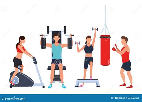Group Of People Working Out In The Gym Stock Vector Illustration Of