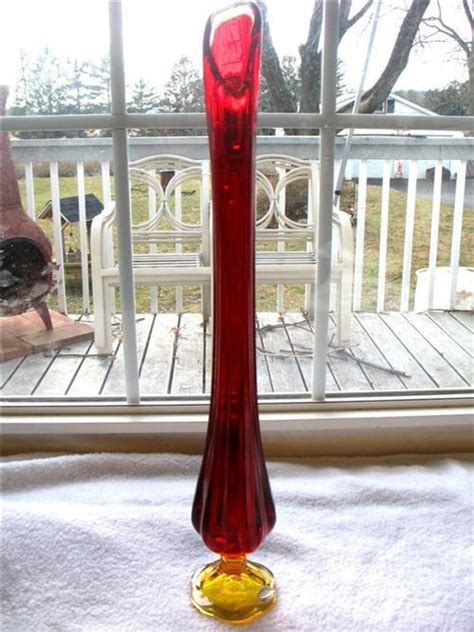 Vintage 19 Tall Ruby Amberina Stretch Swung Glass Footed Vase Fayette From Mightyfinefinds On