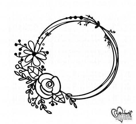 Floral Wreath Svg Circle Frame Svg Vector Cut Files For Cricut And