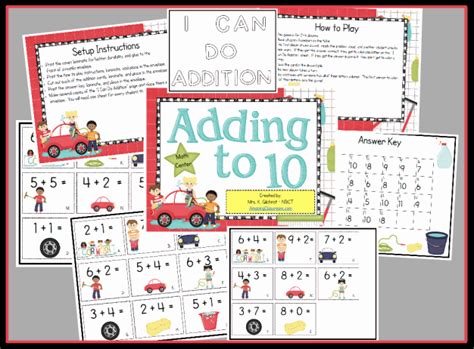 Each worksheet is in the form of a multiple choice questions test with an answer key attached on the second page. Adding to 10 Math Center Game Printable Worksheet with Answer Key - Lesson Activity ...
