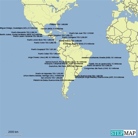 Stepmap Mapa 2 América Latina Puertos Y Aeropuertos