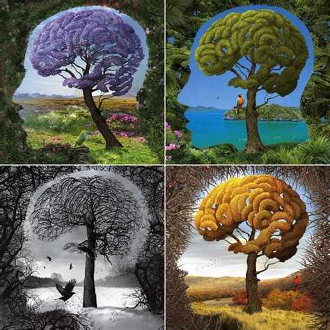 Brain Tree Seasons Árvore Cerebral Estações Cool Artwork