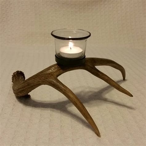 Deer Antler Candle Holder With Glass Holder That Holds Tea Light Or