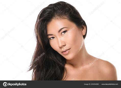 Young Beautiful Asian Woman Natural Black Hair — Stock