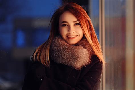Red Long Hair Girl Winter Coat Smiling 4k Wallpaper Hd Girls Wallpapers 4k Wallpapers Images