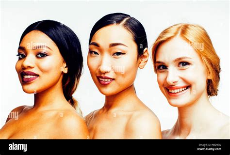 Three Different Nation Woman Asian African American Caucasian
