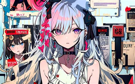 Download Wallpaper 3840x2400 Girl Flowers Choker Anime Art 4k Ultra