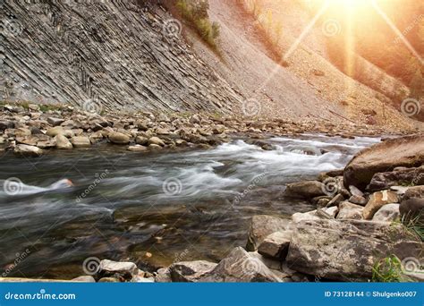 Mountain River Flowing Through A Rocky Hill Stock Photo Image Of