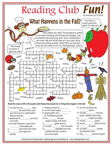 To answer a crossword question, first click on a number in the puzzle. What Happens in the Fall? (Crossword Puzzle) | Teaching ...