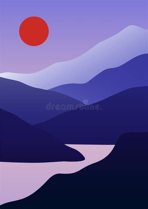Minimalist Abstract Landscape Poster Geometric Mountain Background For