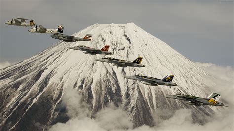 Wallpaper Fighter Aircraft Mount Fuji Us Air Force