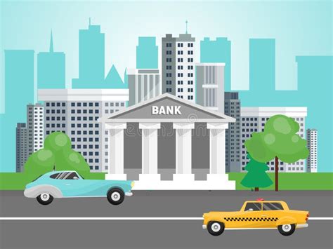 Banks Building On Urban Streets Landscape Vector Illustration Bank