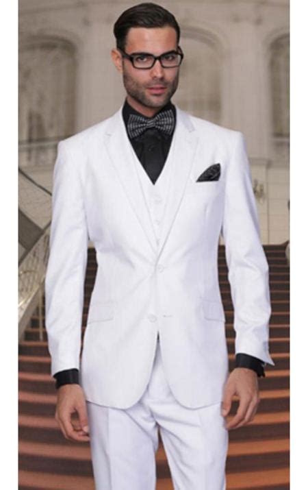 white pinstripe regular fit 3 piece suits for men with pants