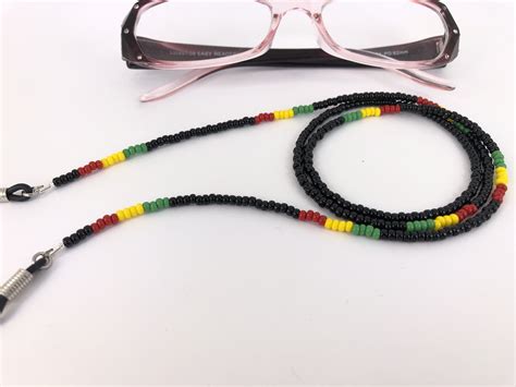 Great gift for reggae lover, rasta or jamaican. Rasta Glasses Chain Beaded Lanyard Regge Black Eyeglasses ...